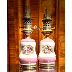 Pair Of Napoleon III Style Porcelain Oil Lamps