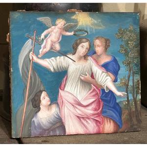 Religious Painting, 18th Century Oil On Wood