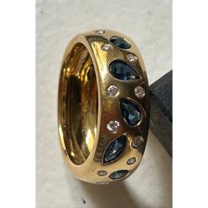 Gold Ring, Blue And Brilliant Sapphires