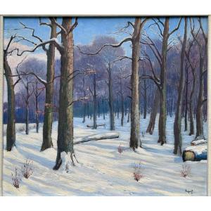 Luxembourg Winter Landscape Painting, Illegible Signature