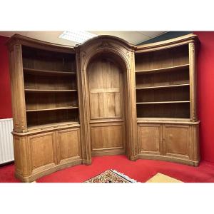 Curved Oak Bookcase, Regency Style