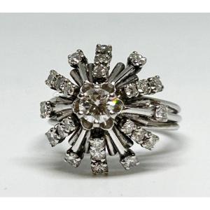 Bague fleur or blanc et diamants