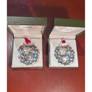 Pair Of Christofle Christmas Tree Ornaments , 1994 