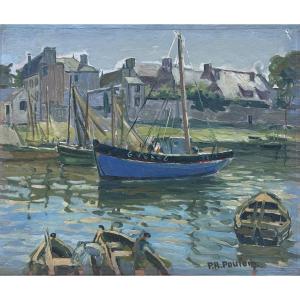 P.R Poulain, huile sur panneau vue du port