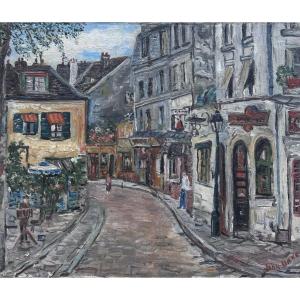 Jean Daxe, huile sur toile paysage urbain 