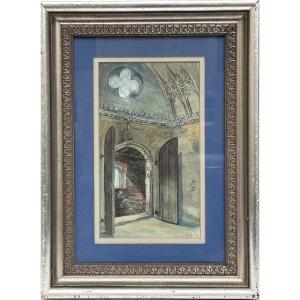 Louis Haghe, aquarelle intérieur d’une chapelle