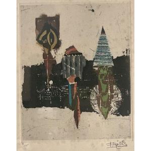 Johny Friedlaender, gravure colorée abstraite 