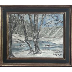 Mr. Steichen, Oil On Canvas, Winter Forest Landscape