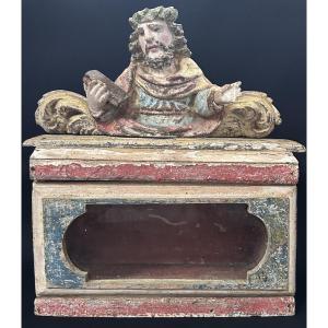 Boîte reliquaire en bois peint, provenance Luxembourg fin 18e