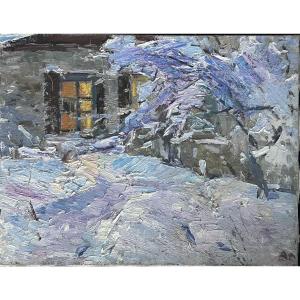Russian Oil On Canvas, Winter Landscape