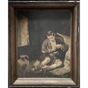 Oil On Canvas Portrait Of A Young Boy Monogrammed J.b