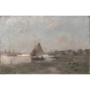 Oil On Canvas River Landscape Signature To Be Identified