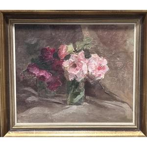 Huile sur toile bouquet de roses 
