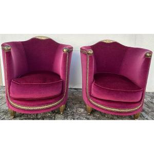 Maurice Dufrène, paire de fauteuils barrel Art Nouveau 