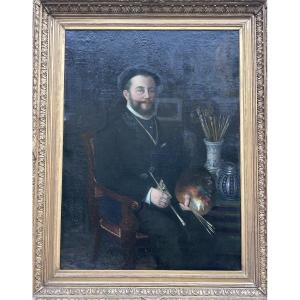 Castle Painting Oil On Canvas Artist Portrait E. Evincx (?)