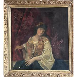 Tableau orientaliste portrait de femme huile sur toile XIXe siècle 