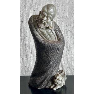 Sculpture Of A Wise Old Man In Natural Stone 19th Century