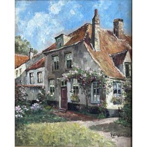 J. De Genise, huile sur toile paysage pittoresque