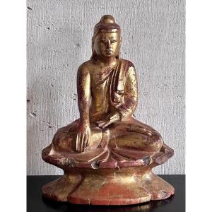 Statue de Bouddha en bois sculpté doré XIXe siècle 