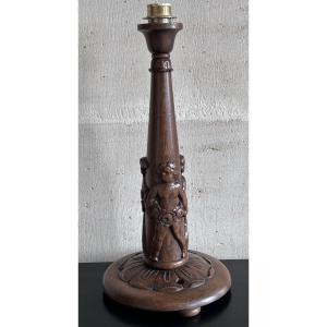 Pied de lampe art déco en bois sculpté