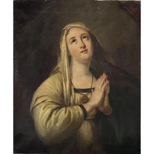 Painting Oil On Canvas Virgin In Prayer 19th Century