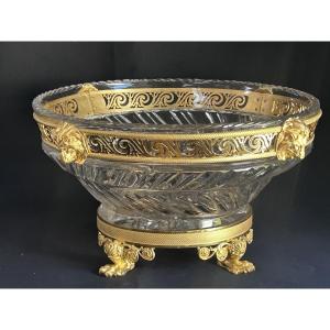 Milieu de table empire en cristal torsadé et bronze doré 