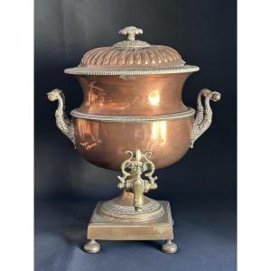Antique George III Style Samovar In Copper, Brass And Bone