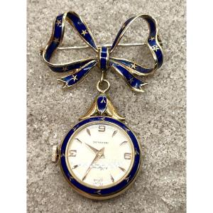 Lugran 18-karat Gold Enamel Watch Pin