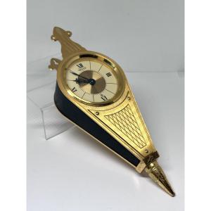 Jaeger-lecoultre Table Clock Shaped Like A Bellows With Gold-plated Latin Lettering