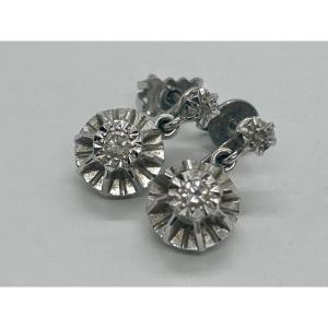 Art Deco Hoop Earrings In 18-karat White Gold Set With Diamonds