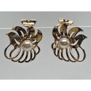 Boucles d’oreilles art déco à clips en or 18 carats et perle de culture