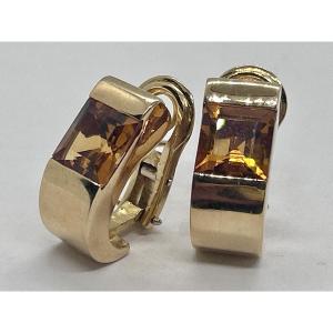 18-karat Gold "tank" Clip-on Earrings Set With Citrines