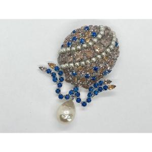 Christian Dior Brooch In Gold-tone Metal, With Cabochons And Crystals