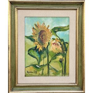 Mr. Schmit, Oil On Canvas, Sunflowers, Luxembourgish Artist 