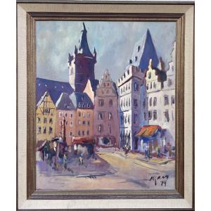 Mr. Schmit, Oil On Canvas, View Of Trier, Luxembourg Artist