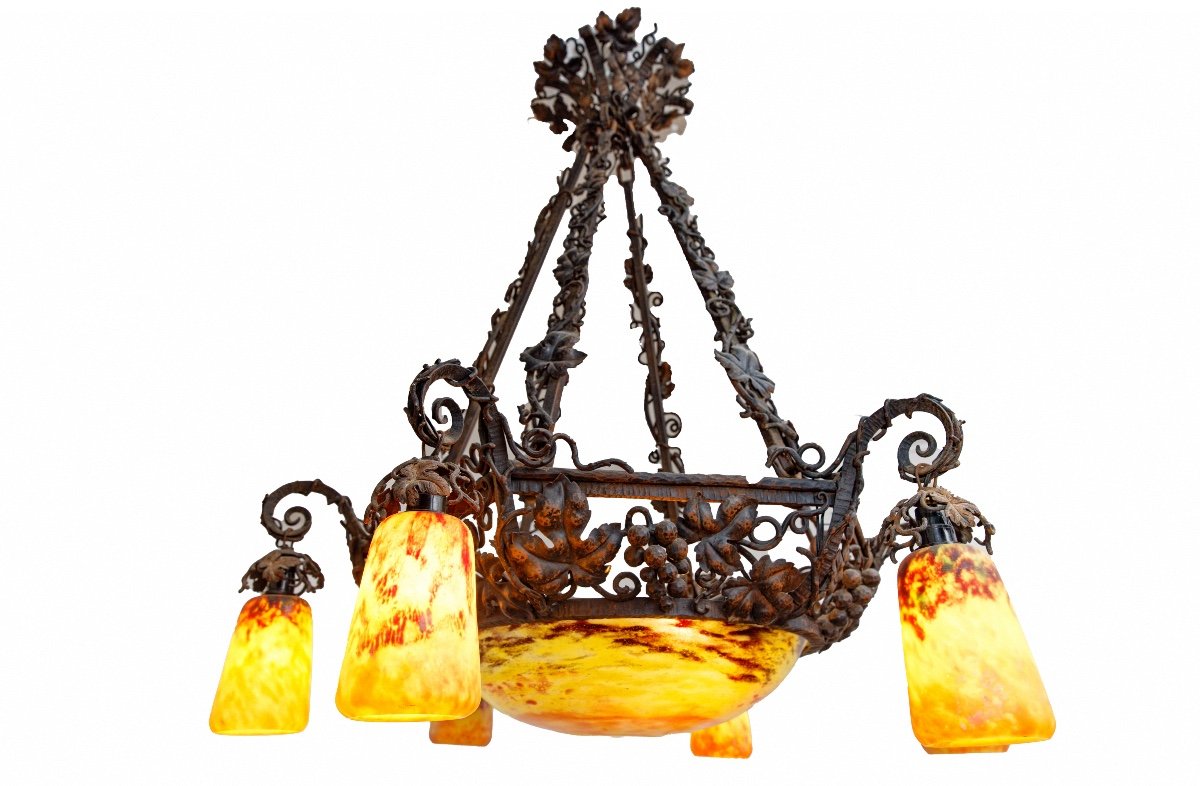 Daum Chandelier With 6 Arms, Art Nouveau,  From The 20th Century-photo-4