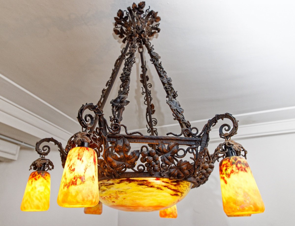 Daum Chandelier With 6 Arms, Art Nouveau,  From The 20th Century