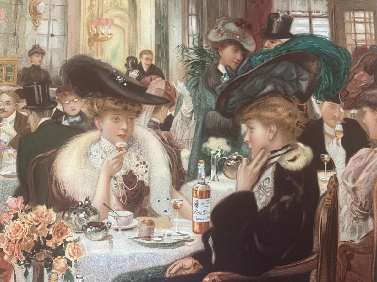 Ferdinand Toussaint - Pedro Domecq - Ambiance parisienne de la  Belle époque, 19ème Siècle 54x74,3cm-photo-4