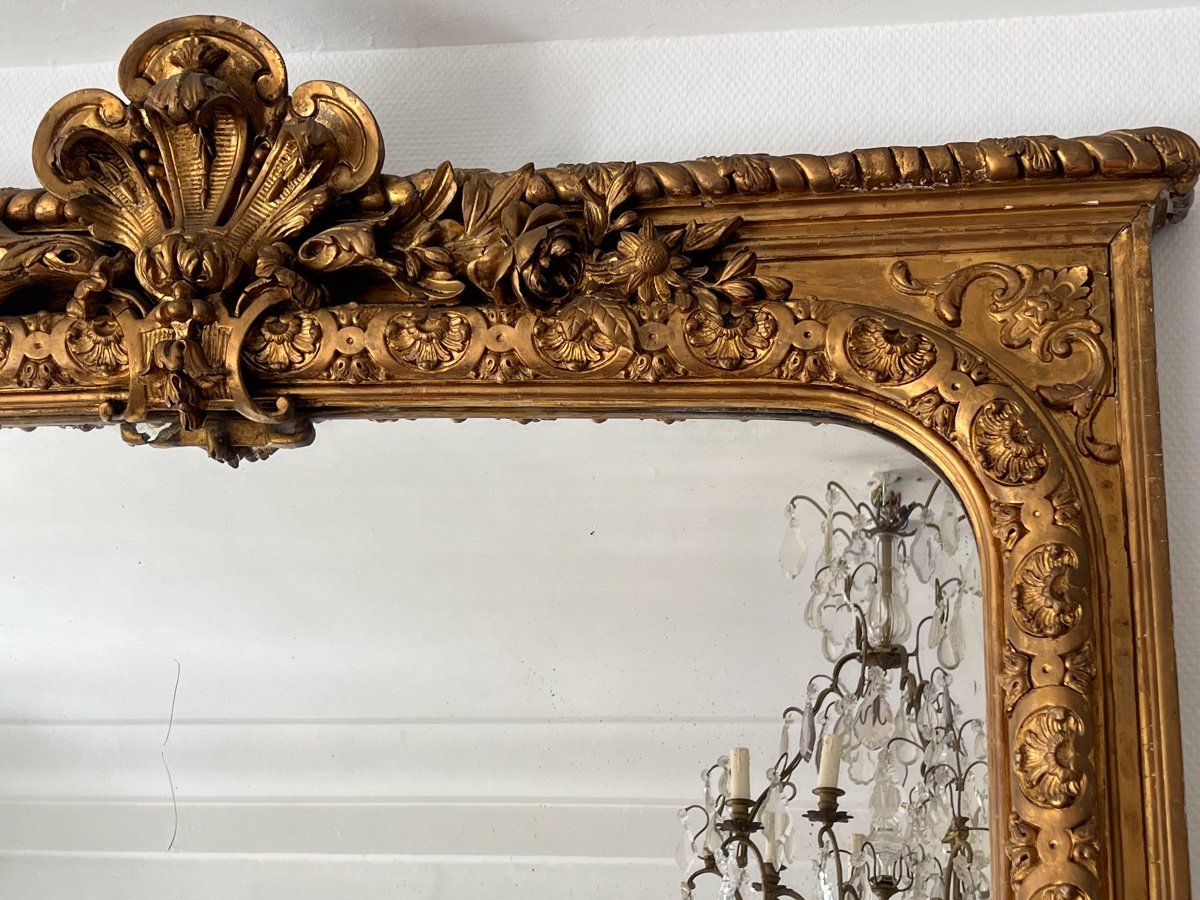 Large Antique Golden Mirror Napoleon III 19th Century, 150 X 210 Cm-photo-2
