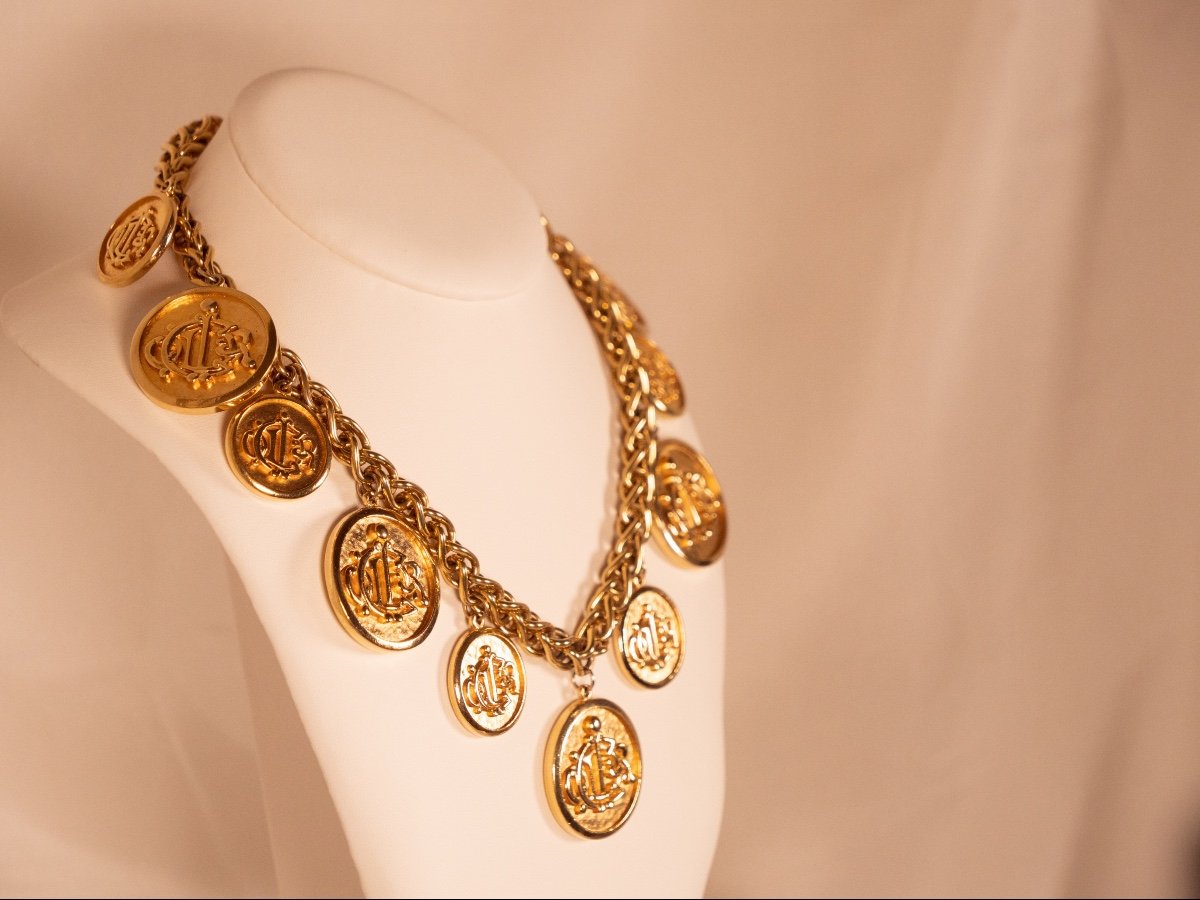 Unique Christian Dior Necklace With Relief Medallions -photo-2
