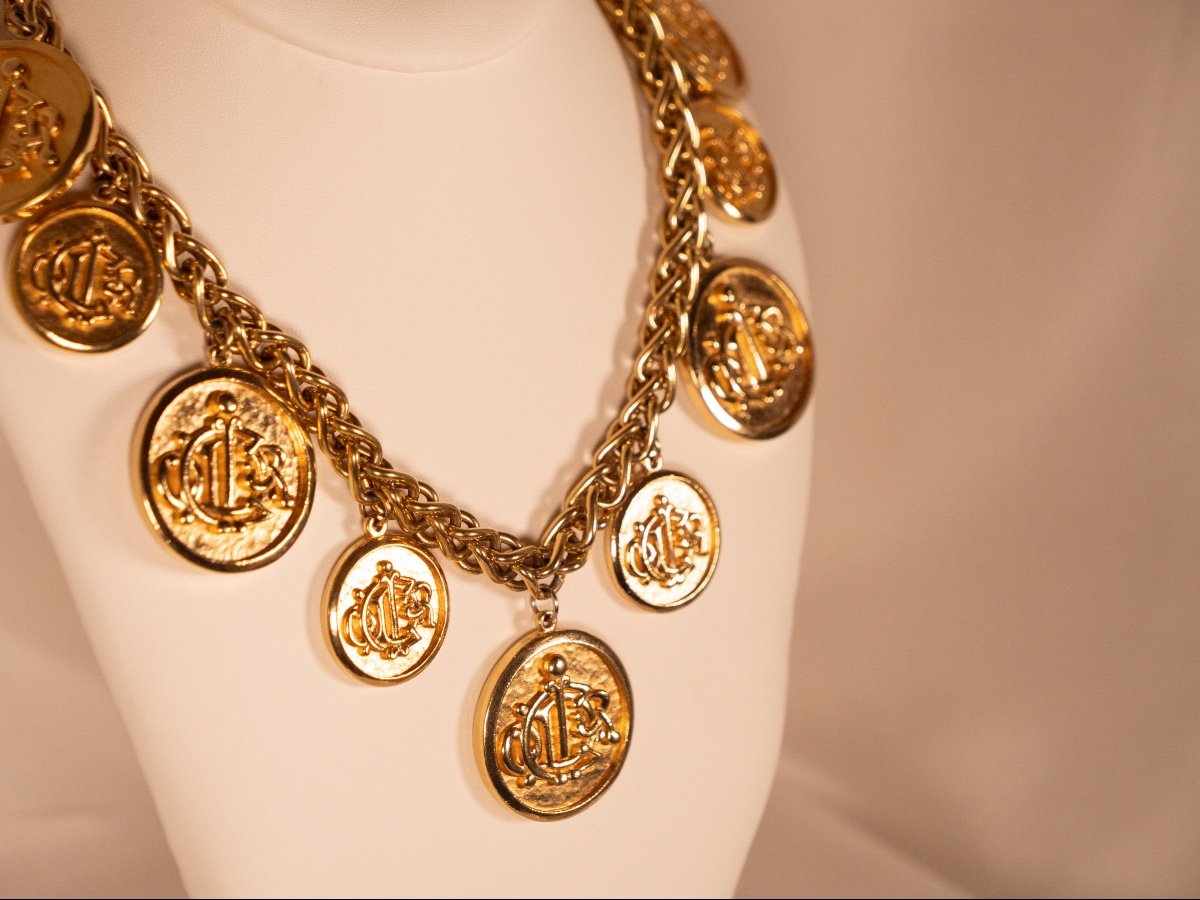 Unique Christian Dior Necklace With Relief Medallions -photo-3