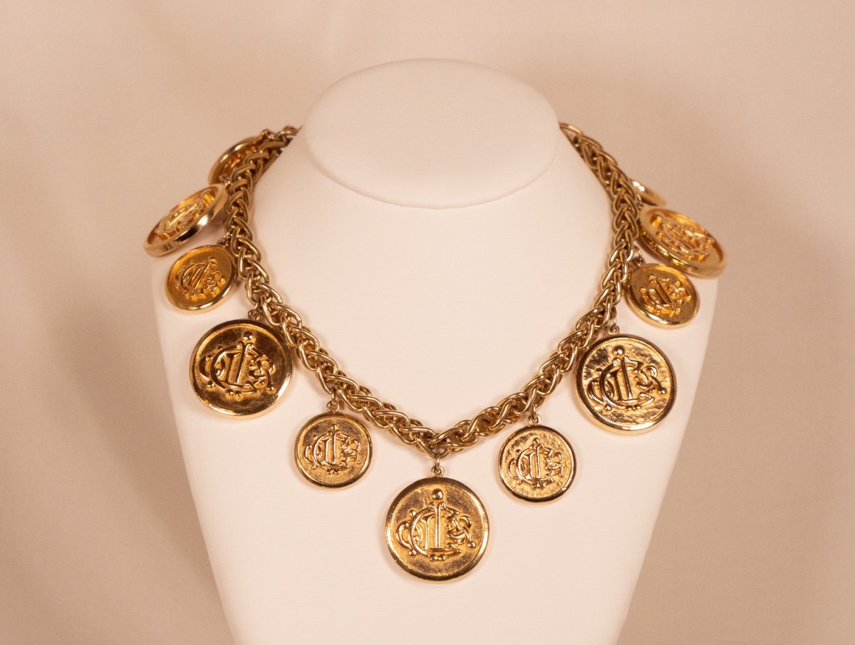 Unique Christian Dior Necklace With Relief Medallions 