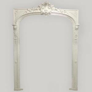 Paire de grandes antiques  Boiseries  Hausmaniennes Napoléon III En Bois Laqué Blanc Cassé Et Stuc - 19 ème Siècle