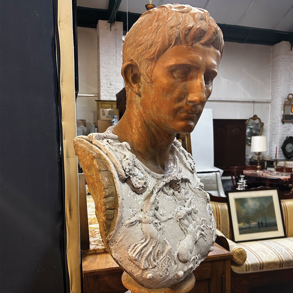 Vintage Terracotta Bust Of Marcus Aurelius - Classic Roman Sculpture-photo-2