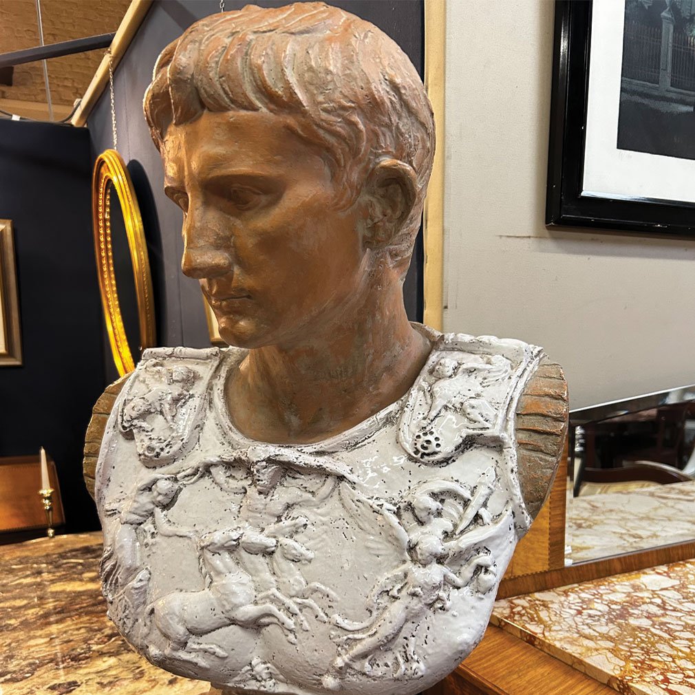 Vintage Terracotta Bust Of Marcus Aurelius - Classic Roman Sculpture-photo-3