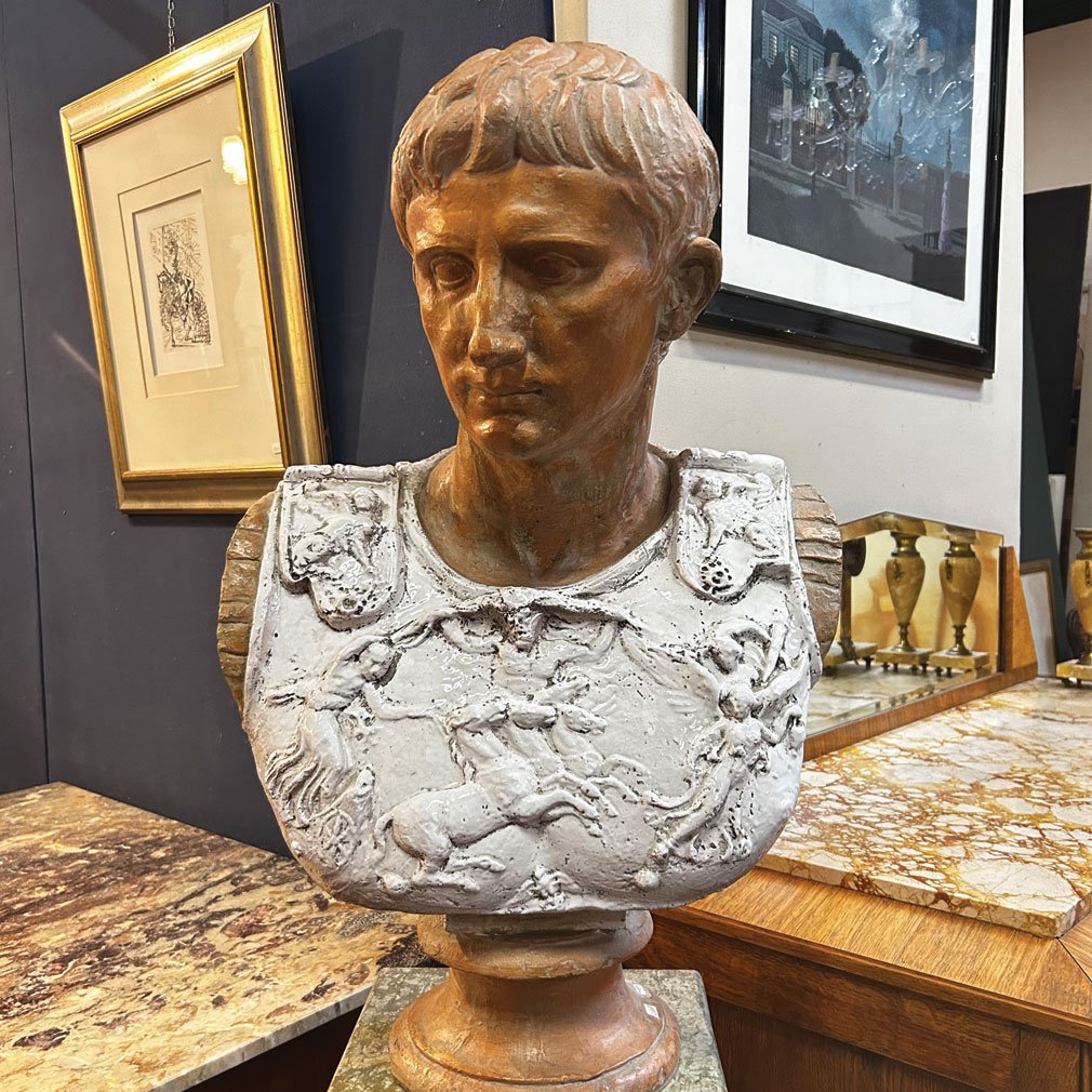 Vintage Terracotta Bust Of Marcus Aurelius - Classic Roman Sculpture-photo-4
