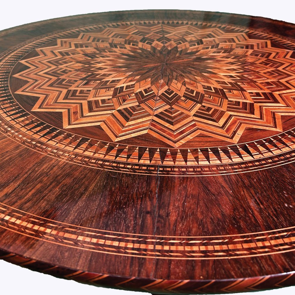 Round Table In Rosewood And Marquetry, 1920s - Diameter 90 Cm-photo-2