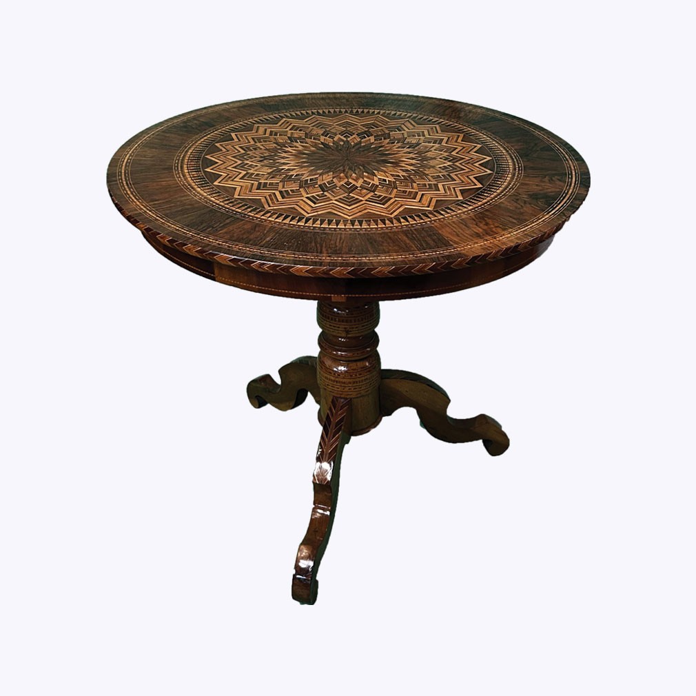 Round Table In Rosewood And Marquetry, 1920s - Diameter 90 Cm