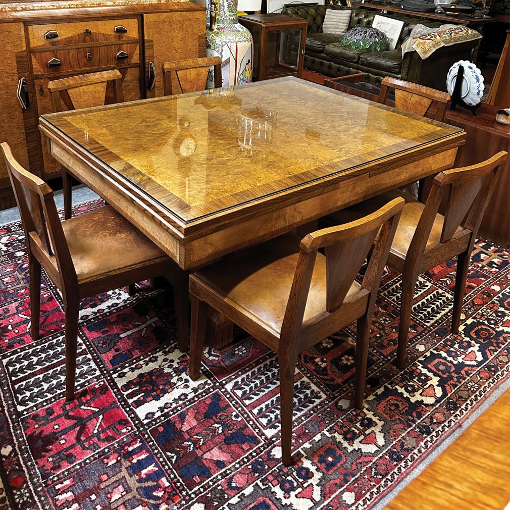 1930s Art Deco Dining Room In Burr Walnut, Table And 6 Chairs-photo-2