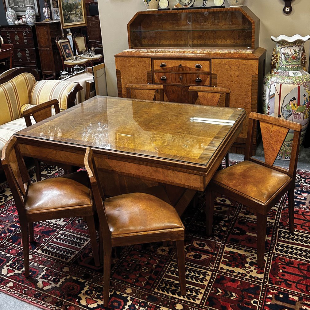 1930s Art Deco Dining Room In Burr Walnut, Table And 6 Chairs-photo-3